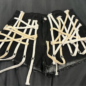 Black Women's Distressed Lace-Up Denim Shorts